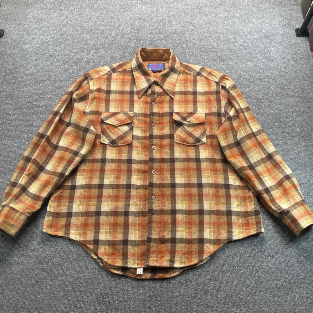 Ponderosa Button Down Shirt Mens XL Orange Brown Plaid Long Sleeve‎ Vintage